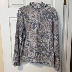 Men’s Negative Space Camo Hooded Sweatshirt Waffle Knit Sz M